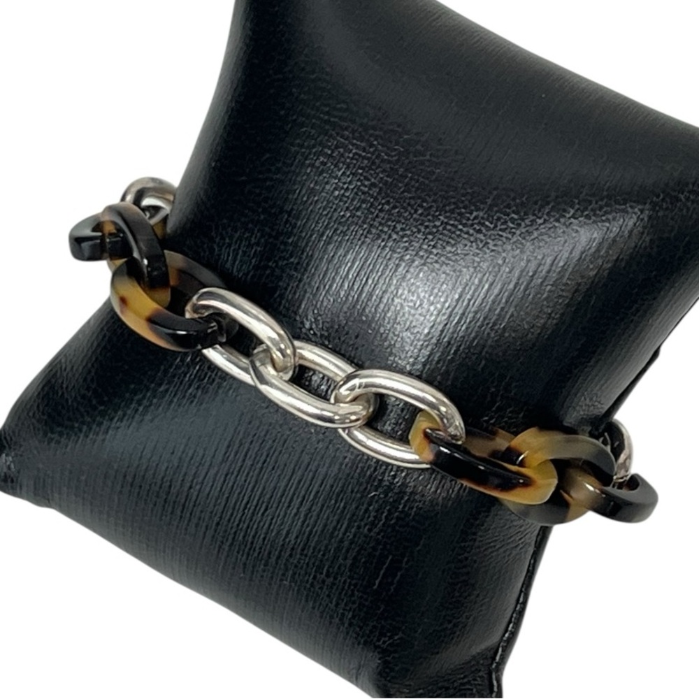 Ralph Lauren RLL Tortoiseshell Lucite and Silver Link Toggle Bracelet